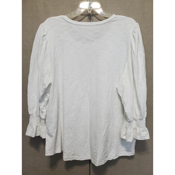 Chico's White Slub Knit Smocked Cuff Scoop Neck Blouse Size 4 (XXL) - Picture 4 of 6